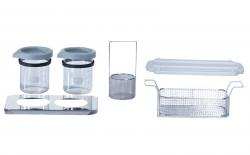 Hygosonic Glasset Packung 2 x 600 ml Becherglser mit Deckel und Gummihaltering, Lochblechtablett